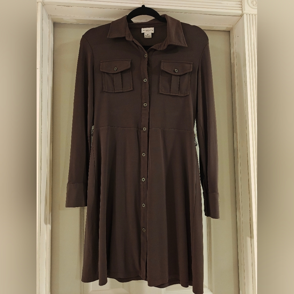 Liz Claiborne Brown Button-Down Long Sleeve Dress